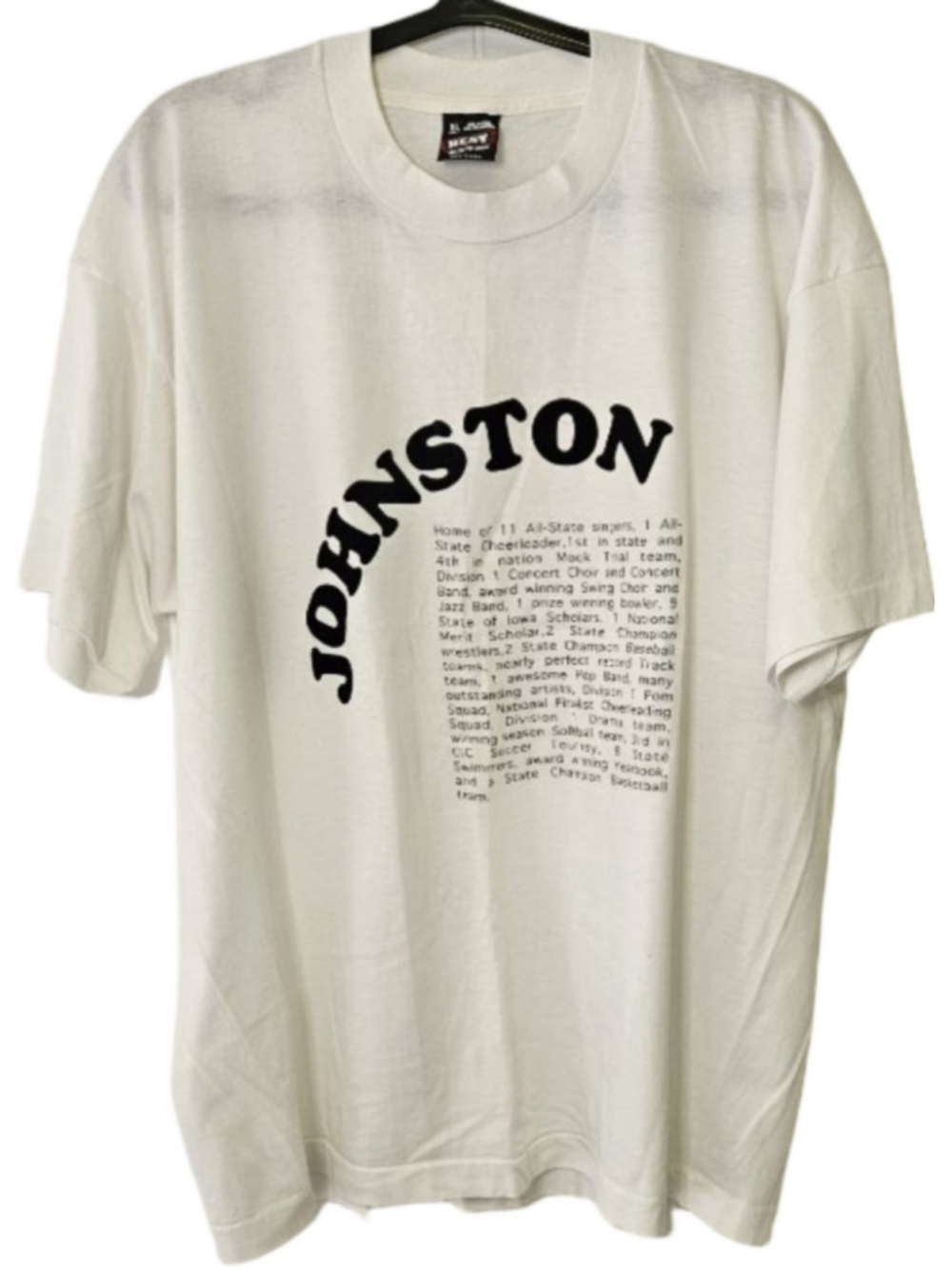 Vintage 1993 Johnston Iowa T Shirt XL Made USA Single Stitch Fruit of the Loom B
